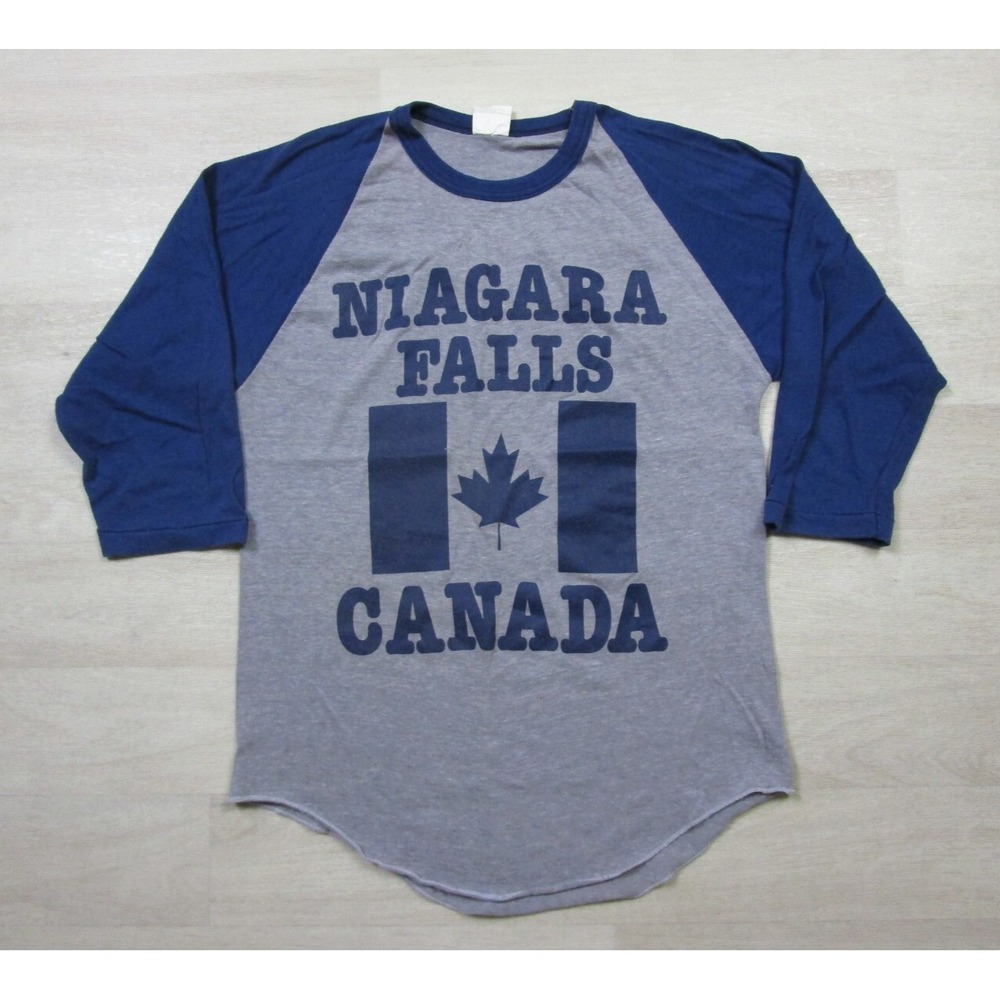 Vintage 1970's Raglan T Shirt (S) Niagara Falls Canada Tourist Travel Flag 50/50